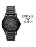 Emporio Armani Meccanico Skeleton Black Dial Black Steel Strap Watch For Men - AR60045