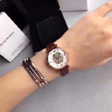 Emporio Armani Meccanico Skeleton Mother of Pearl Dial Brown Leather Strap Watch For Women - AR1993