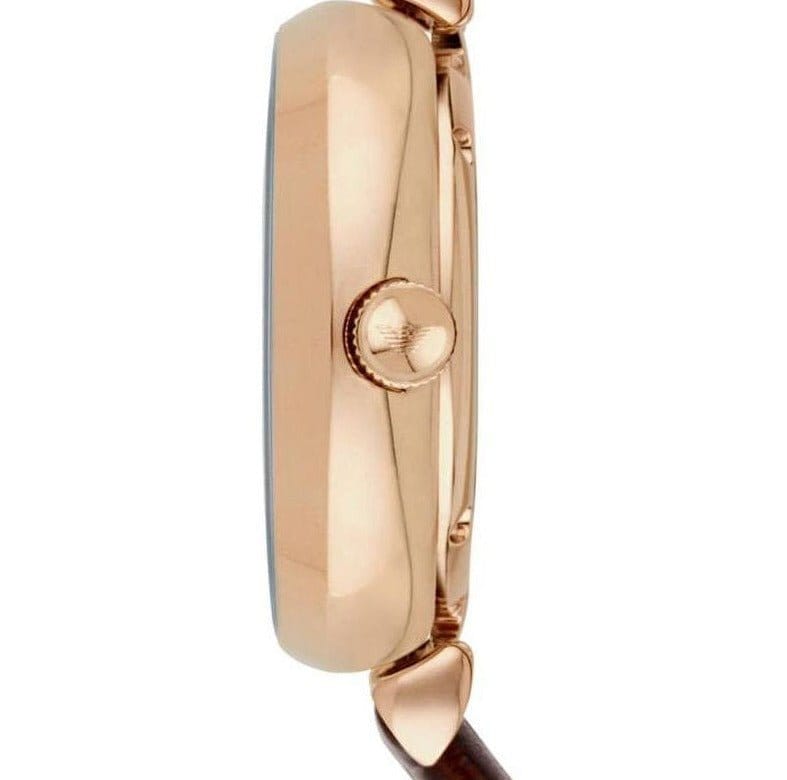 Emporio Armani Meccanico Skeleton Mother of Pearl Dial Brown Leather Strap Watch For Women - AR1993
