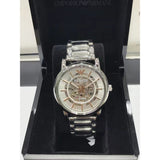Emporio Armani Meccanico Skeleton Silver Dial Silver Steel Strap Watch For Men - AR1980