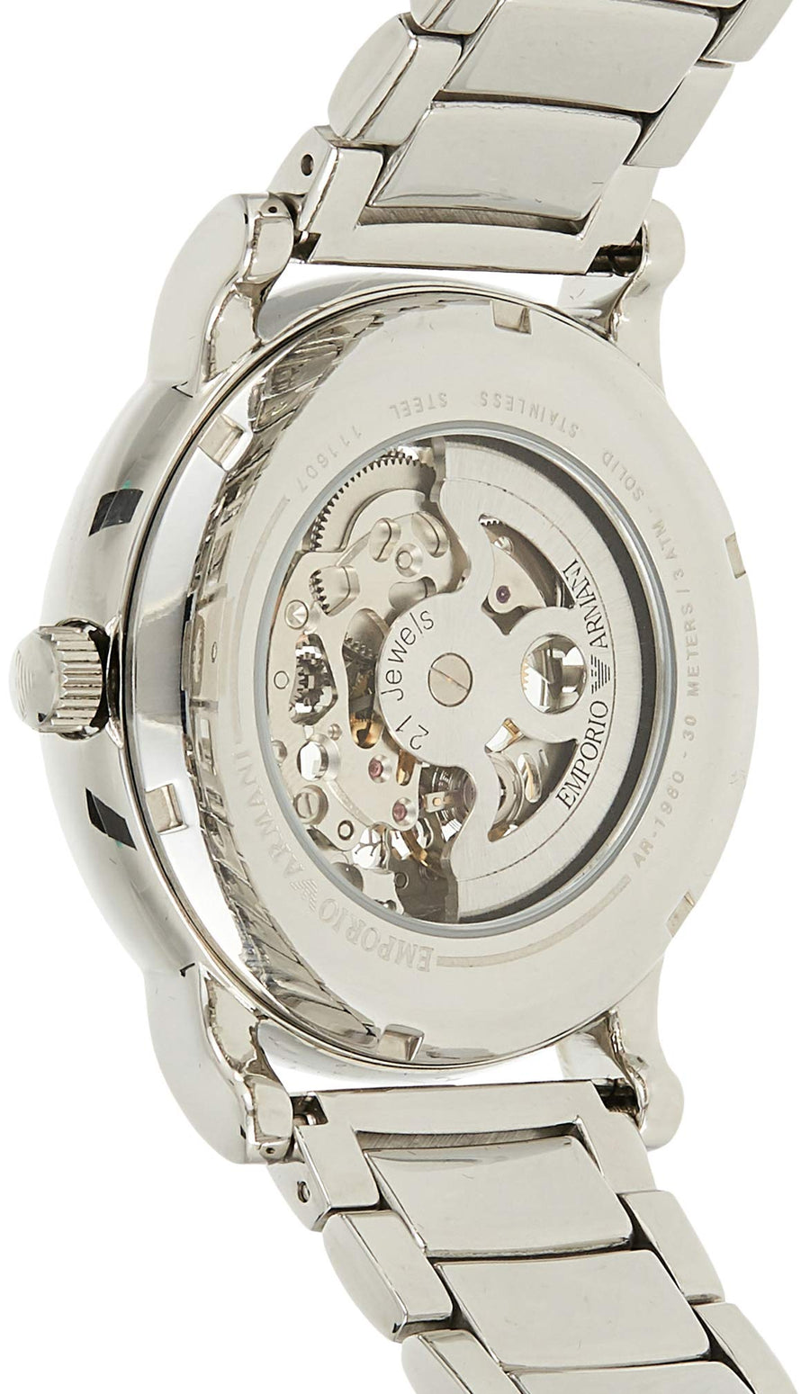 Emporio Armani Meccanico Skeleton Silver Dial Silver Steel Strap Watch For Men - AR1980