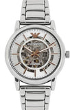 Emporio Armani Meccanico Skeleton Silver Dial Silver Steel Strap Watch For Men - AR1980