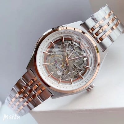 Emporio Armani Meccanico White Dial Two Tone Stainless Steel Watch For Men - AR60002