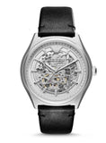Emporio Armani Meccanico White Skeleton Dial Black Leather Strap Watch For Men - AR60003