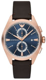 Emporio Armani Claudio Chronograph Blue Dial Brown Leather Strap Watch For Men - AR11554