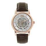 Emporio Armani Meccanico Silver Skeleton Dial Brown Leather Strap Watch For Men - AR1983