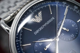 Emporio Armani Aviator Chronograph Blue Dial Silver Steel Strap Watch For Men - AR11238