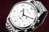 Emporio Armani Classic Chronograph Silver Dial Silver Steel Strap Watch For Men - AR1879