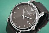 Emporio Armani Classic Quartz Grey Dial Grey Leather Strap Watch For Men - AR1730