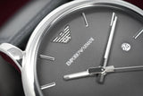 Emporio Armani Classic Quartz Grey Dial Grey Leather Strap Watch For Men - AR1730