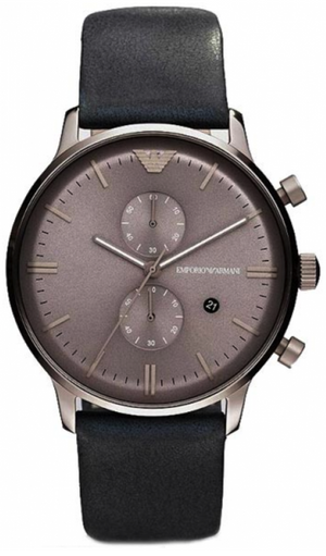 Emporio Armani Classic Grey Dial Grey Leather Strap Watch For Men - AR0388