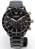 Emporio Armani Mario Ceramic Chronograph Black Dial Black Steel Strap Watch For Men - AR70002