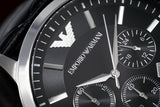 Emporio Armani Renato Chronograph Black Dial Black Leather Strap Watch For Men - AR2447