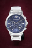 Emporio Armani Renato Chronograph Blue Dial Silver Steel Strap Watch For Men - AR2448