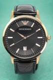 Emporio Armani Renato Quartz Black Dial Black Leather Strap Watch For Men - AR2425