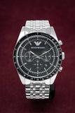 Emporio Armani Tazio Chronograph Black Dial Silver Steel Strap Watch For Men - AR5988