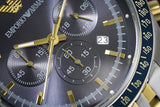 Emporio Armani Tazio Chronograph Blue Dial Gold & Silver Stainless Steel Strap Watch For Men - AR8030