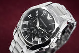 Emporio Armani Valente Chronograph Black Dial Silver Stainless Steel Watch For Men - AR0673