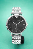 Emporio Armani Retro Black Dial Silver Steel Strap Watch For Men - AR1676