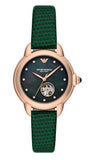 Emporio Armani Mia Meccanico Mother of Pearl Dial Green Leather Strap Watch for Women - AR60073