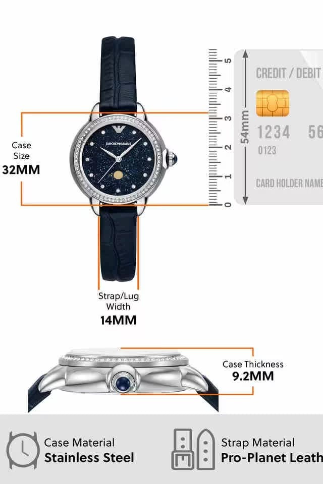 Emporio Armani Mia Moonphase Blue Dial Blue Leather Strap Watch for Women - AR11629
