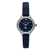 Emporio Armani Mia Moonphase Blue Dial Blue Leather Strap Watch for Women - AR11629