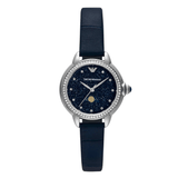 Emporio Armani Mia Moonphase Blue Dial Blue Leather Strap Watch for Women - AR11629
