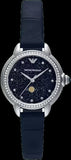 Emporio Armani Mia Moonphase Blue Dial Blue Leather Strap Watch for Women - AR11629