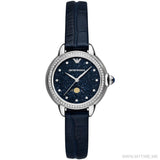 Emporio Armani Mia Moonphase Blue Dial Blue Leather Strap Watch for Women - AR11629