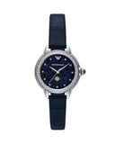 Emporio Armani Mia Moonphase Blue Dial Blue Leather Strap Watch for Women - AR11629