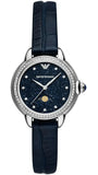 Emporio Armani Mia Moonphase Blue Dial Blue Leather Strap Watch for Women - AR11629