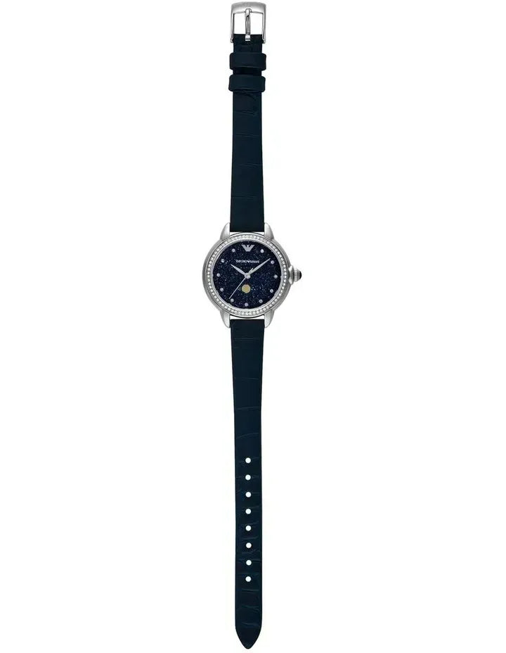 Emporio Armani Mia Moonphase Blue Dial Blue Leather Strap Watch for Women - AR11629