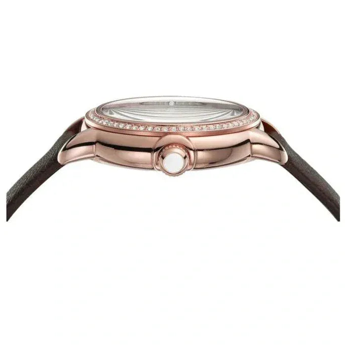 Emporio Armani Mia Moonphase Silver Dial Brown Leather Strap Watch For Women - AR11568