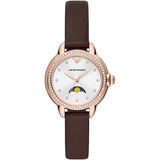 Emporio Armani Mia Moonphase Silver Dial Brown Leather Strap Watch For Women - AR11568