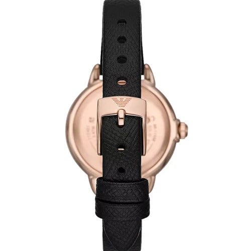Emporio Armani Mia Mother of Pearl Dial Black Leather Strap Watch for Women - AR11598