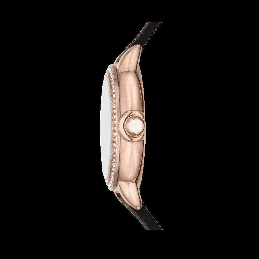 Emporio Armani Mia Mother of Pearl Dial Black Leather Strap Watch for Women - AR11598
