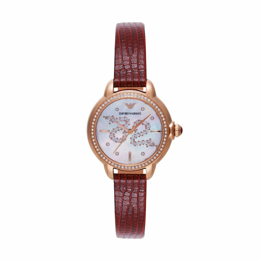 Emporio Armani Mia Mother of Pearl Dial Red Leather Strap Watch for Women - AR11646