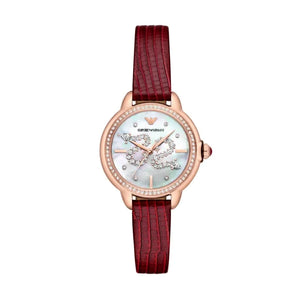 Emporio Armani Mia Mother of Pearl Dial Red Leather Strap Watch for Women - AR11646