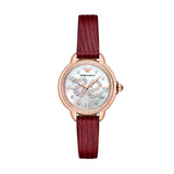 Emporio Armani Mia Mother of Pearl Dial Red Leather Strap Watch for Women - AR11646