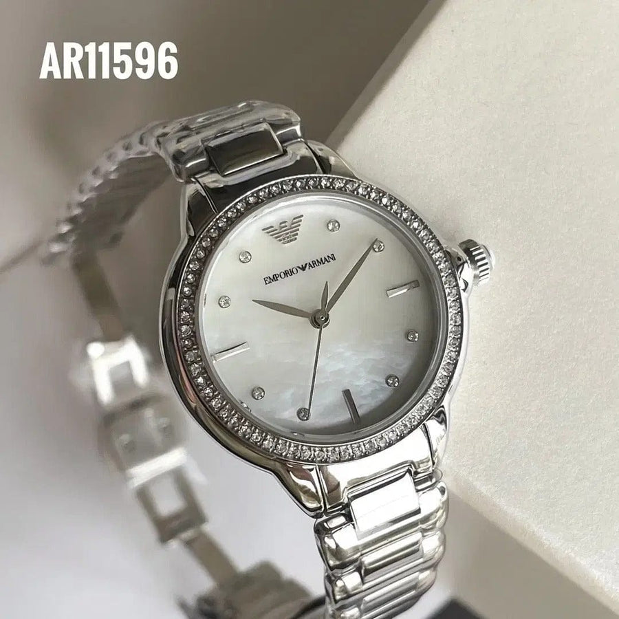 Emporio Armani Mia Mother of Pearl Dial Silver Steel Strap Watch for Women - AR11596