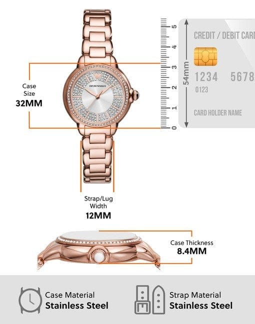 Emporio Armani Mia Three Hand Crystals Silver Dial Rose Gold Steel Strap Watch For Women - AR11633