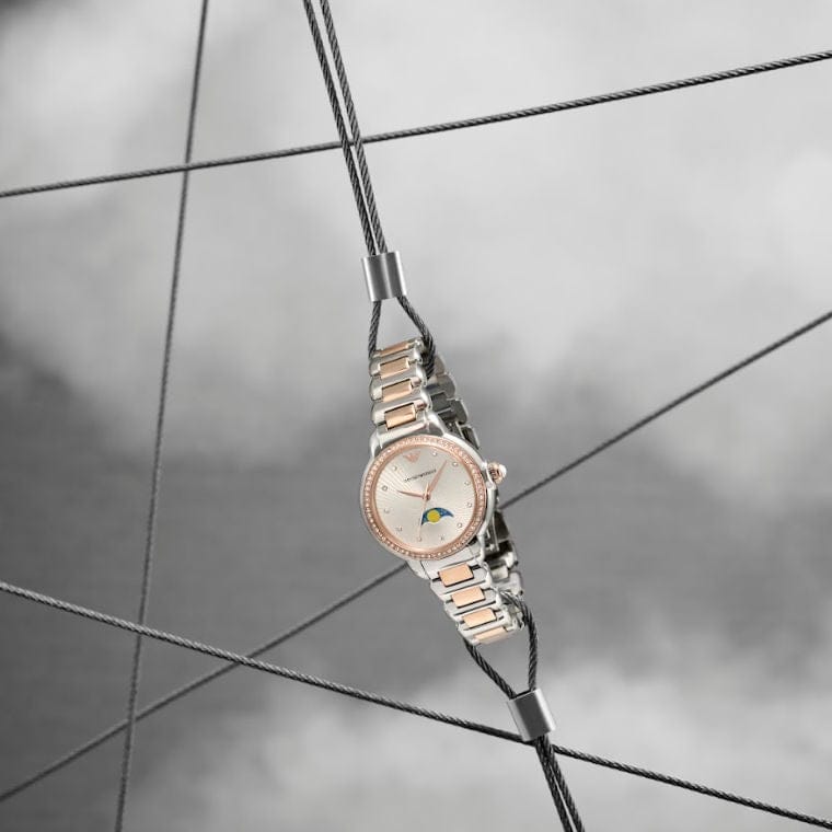Emporio Armani Mia Three Hand Moonphase Mother of Pearl Dial Two Tone Steel Strap Watch For Women - AR11567