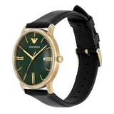 Emporio Armani Minimalist Green Dial Black Leather Strap Watch for Men - AR11601