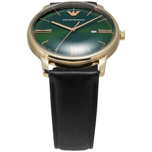 Emporio Armani Minimalist Green Dial Black Leather Strap Watch for Men - AR11601