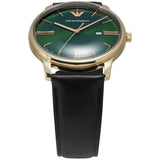 Emporio Armani Minimalist Green Dial Black Leather Strap Watch for Men - AR11601