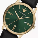 Emporio Armani Minimalist Green Dial Black Leather Strap Watch for Men - AR11601