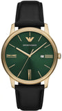 Emporio Armani Minimalist Green Dial Black Leather Strap Watch for Men - AR11601