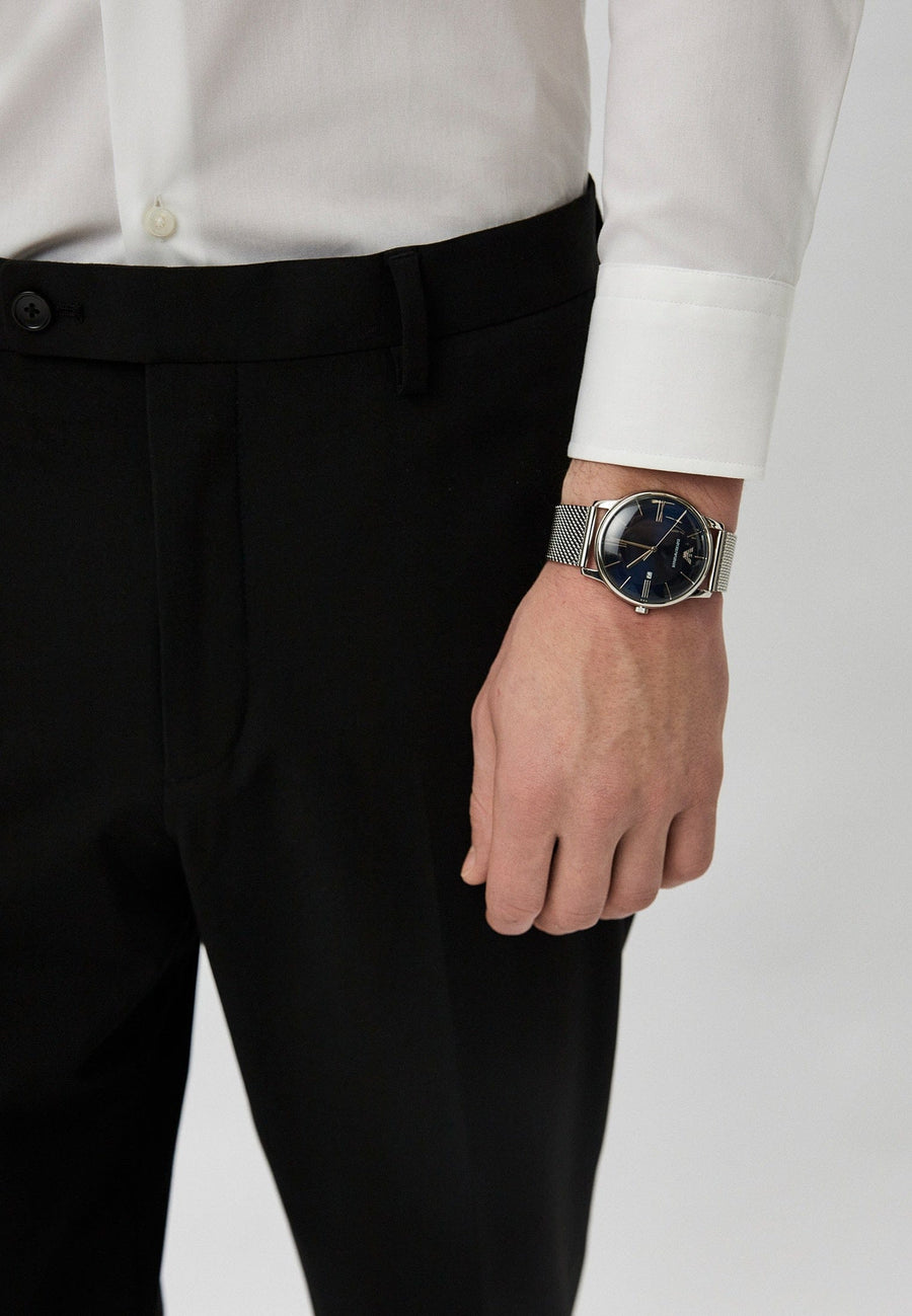 Emporio Armani Minimalist Quartz Blue Dial Silver Steel Strap Watch For Men - AR11571