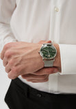 Emporio Armani Minimalist Quartz Green Dial Silver Mesh Bracelet Watch For Men - AR11578