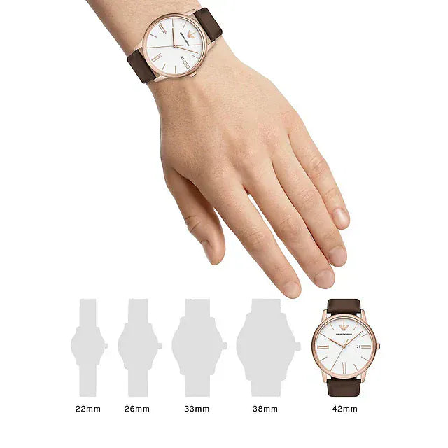 Emporio Armani Minimalist Quartz White Dial Brown Leather Strap Watch For Men - AR11572
